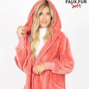 Hooded faux fur jacket